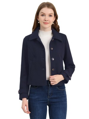 Allegra K Women's Turn Down Collar Long Sleeve Single Breasted Winter Pea Coat