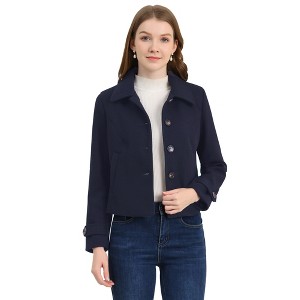 Allegra K Women's Turn Down Collar Long Sleeve Single Breasted Winter Pea Coat - 1 of 4