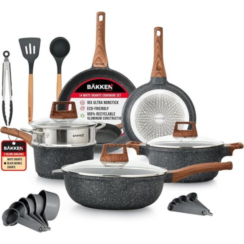 Bakken-Swiss 20-Piece Kitchen Cookware Set – Granite Non-Stick –  Eco-Friendly – for All Stoves & Oven-Safe - Marble coating