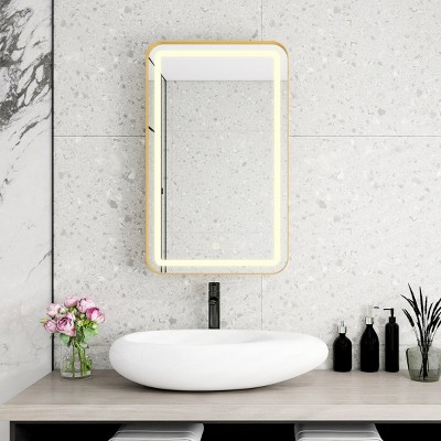 21"x34" Rectangle Mirrored Medicine Cabinet Arched Recessed Medicine Cabinet With Mirror And LED,Bathroom Mirror-The Pop Home