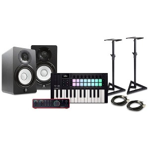 Novation Launchkey MK4 Keyboard Controller with Focusrite 2i2 USB Audio Interface and Yamaha HS5 5" Studio Monitor Pair Package (Cables/Stands - 1 of 4