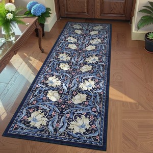 Floral Print Area Rugs Washable Vintage Accent Carpet, Non-Slip Oriental Floor Cover - 1 of 4
