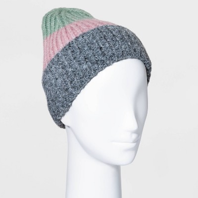 Women's Color Block Beanie - A New Day™ Gray/Green