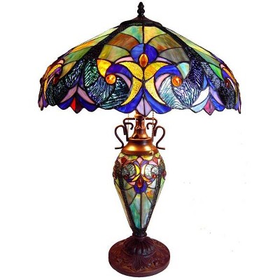 Chloe Lighting Liaison Tiffany-Style 3 Light Victorian Double Lit Table Lamp 18" Shade