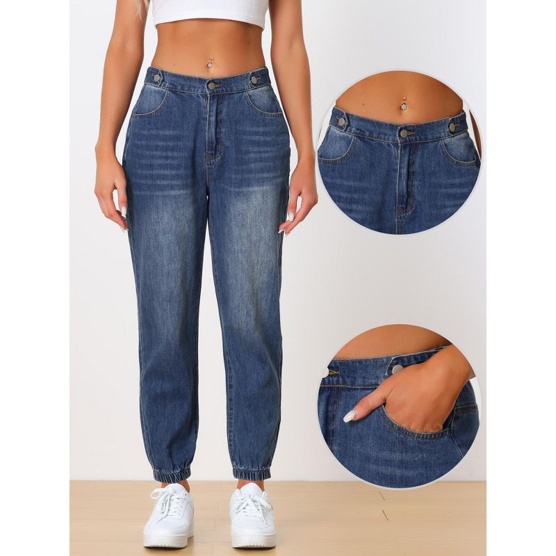 Allegra K Women's Casual High-Waisted Elastic Waist Denim Pants Jeans Jogger, 2 of 6