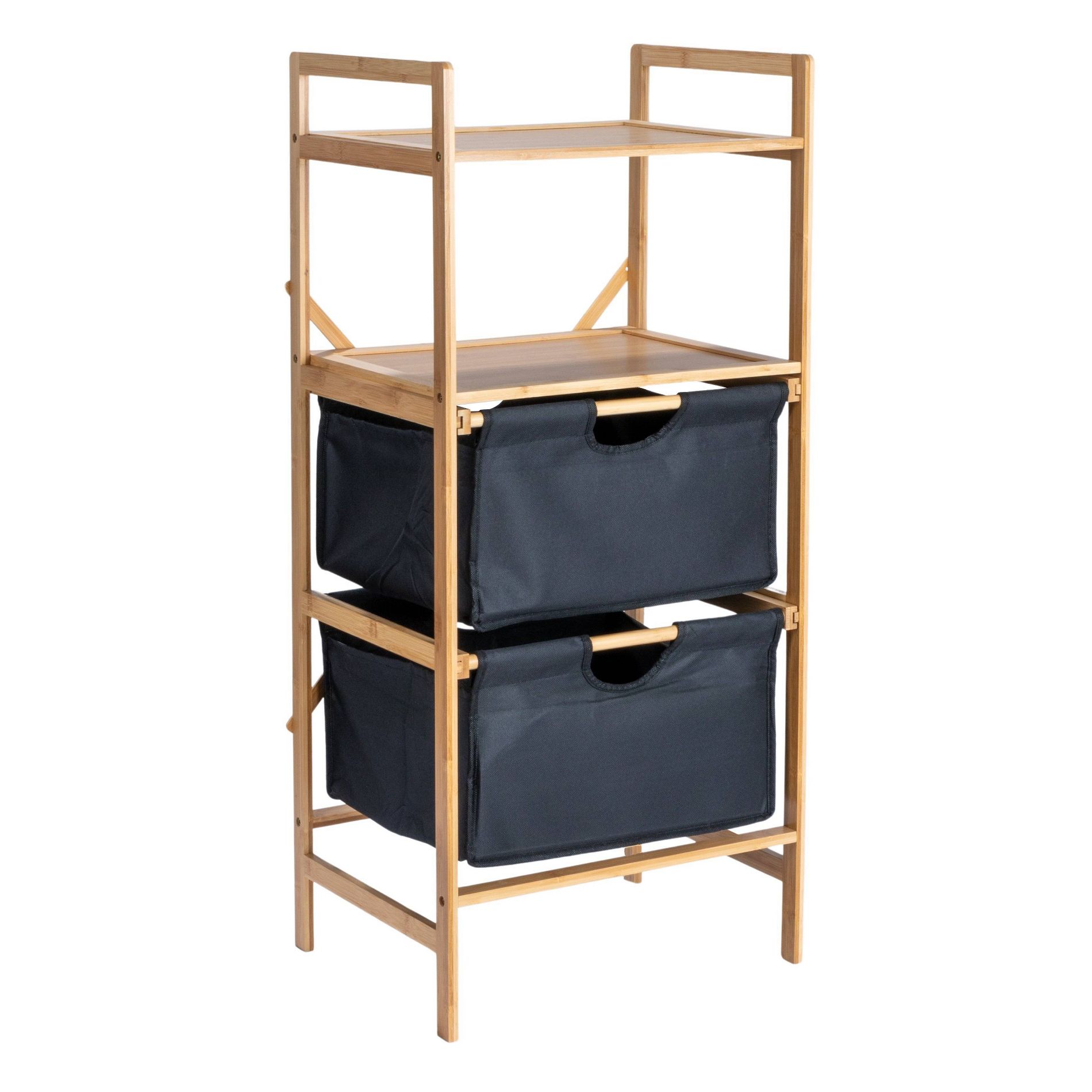 Household Essentials Bamboo Storage Shelf with Cotton Fabric Drawers Natural/Black: Decorative Storage Bins, 37.8" Height