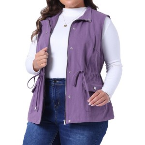 Agnes Orinda Women's Plus Size Utility Cargo Pockets Drawstring Waist Sleeveless Scrub Vests - 1 of 4
