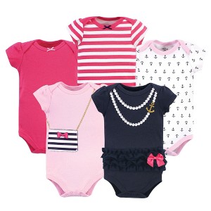 Little Treasure Baby Girl Cotton Bodysuits 5pk, Nautical Girl - 1 of 1