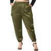 Agnes Orinda Women's Plus Size Satin Cargo Elastic Waist Athleisure Ankle  Length Joggers Pant Army Green 1X