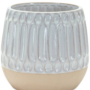 HomeRoots Set of Two Beige and White Ribbed Round Porcelain Table Vase - 1 of 4