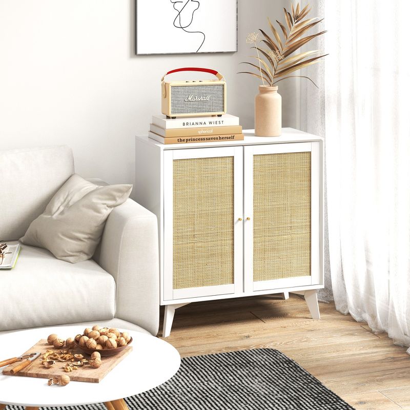 HOMCOM Rattan Storage Cabinet, Accent Cabinet with 2 Doors and Adjustable Shelf for Living Room, Dining Room, Entryway, White, 2 of 7