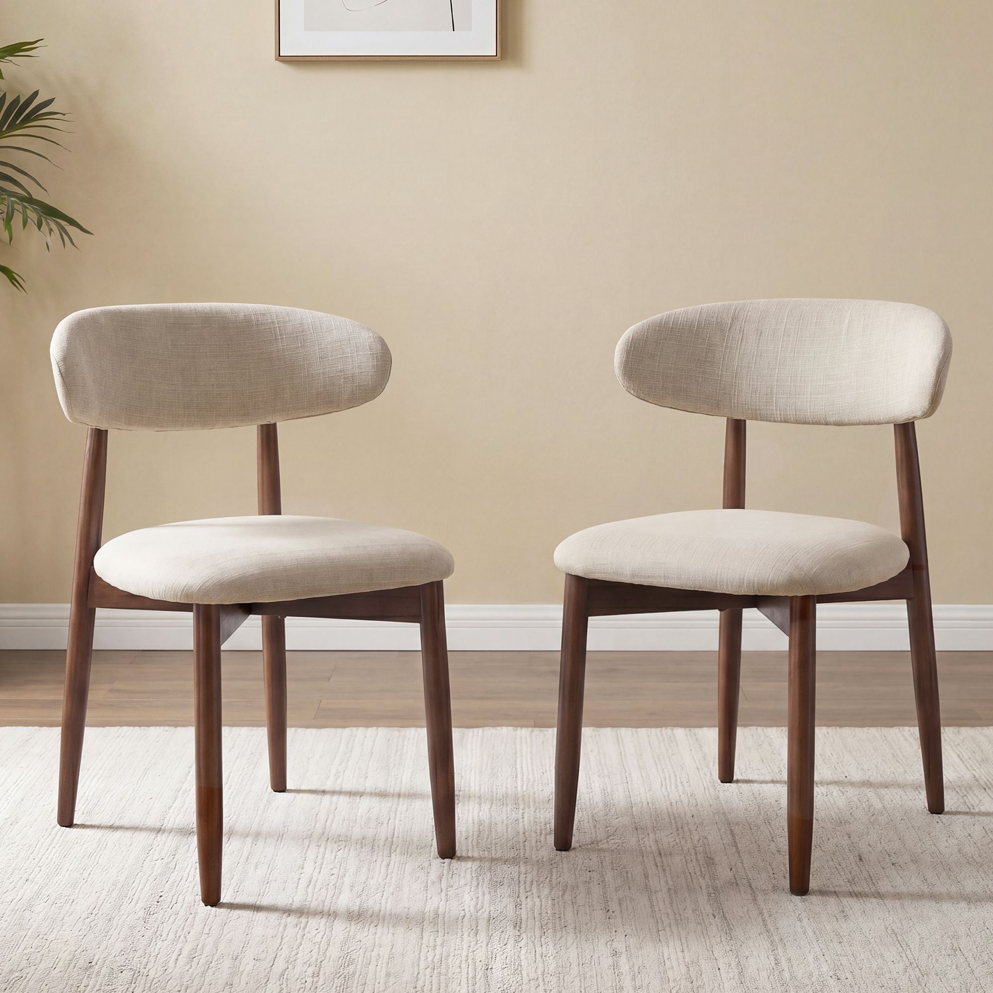 Set of 2 Modern Upholstered Dining Chairs -Fabric Seat, Solid Wood Legs with Foot Pegs, Kitchen/Cafe Side Chairs for Dining Room