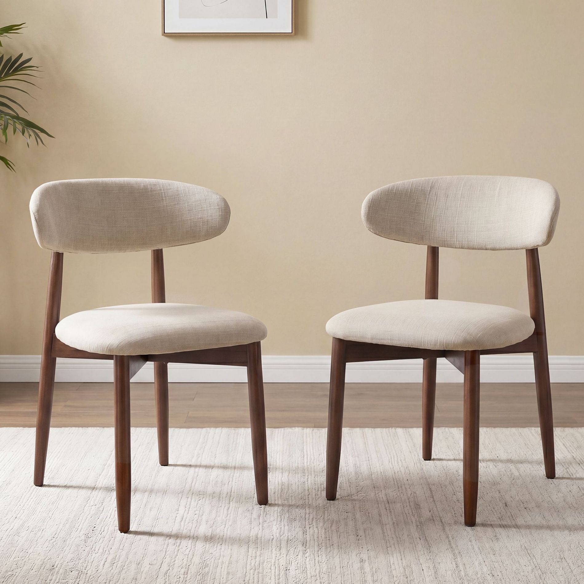 Set of 2 Modern Upholstered Dining Chairs -Fabric Seat, Solid Wood Legs with Foot Pegs, Kitchen/Cafe Side Chairs for Dining Room