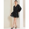 Allegra K Women's Glitter Sequin V Neck Long Sleeve Tie Waist A-Line Mini Party Dress - 4 of 4
