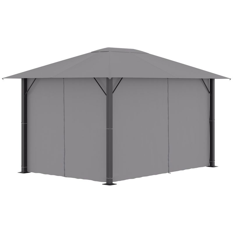 Outsunny 13.1' x 9.7' Patio Gazebo Aluminum Frame Outdoor Canopy Shelter with Sidewalls, Vented Roof for Garden, Lawn, Backyard, and Deck, Gray, 5 of 7