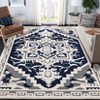 8'x10' Floral Medallion High Low Pile Tufted Living Room Rugs, Soft Non Shedding Bedroom Carpet,Vintage Retro Accent Floor Cover for Office, Blue - 4 of 4