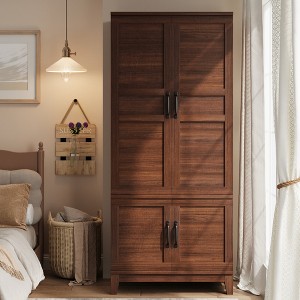 Armoire Wardrobe Closet with 4 Doors,72" Wooden Wardrobe Cabinet with Hanging Rod, Tall Armoire with 18 Adjustable Shelves for Bedroom, Clothes - 1 of 4
