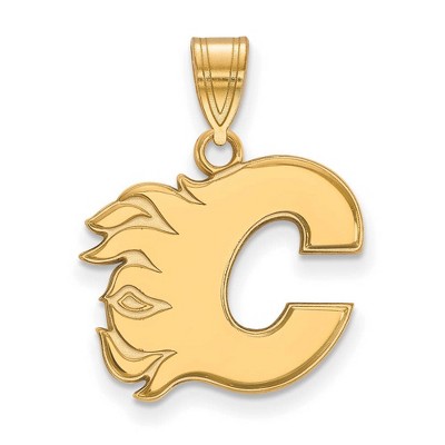 Black Bow Jewelry 14k Yellow Gold Calgary Flames NHL Medium Pendant