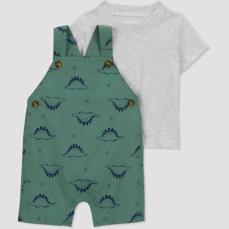 Carter's Just One You® Baby Boys' Dino Overalls - Gray/Green, 1 of 7