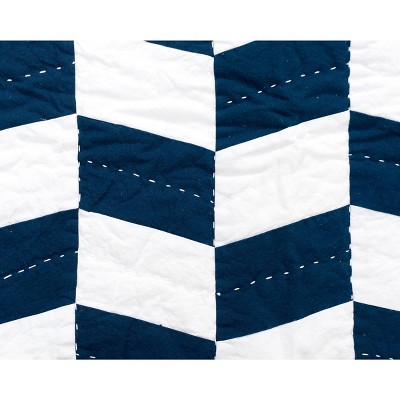 King White and Indigo Cotton Reversible Quilt Set