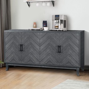 SEVOBAL Utility Storage Cabinets Vintage Buffet Sideboard with 4 Doors and Adjustable Shelves, Gray, 59.8"*15.6"*32.3" - 1 of 4