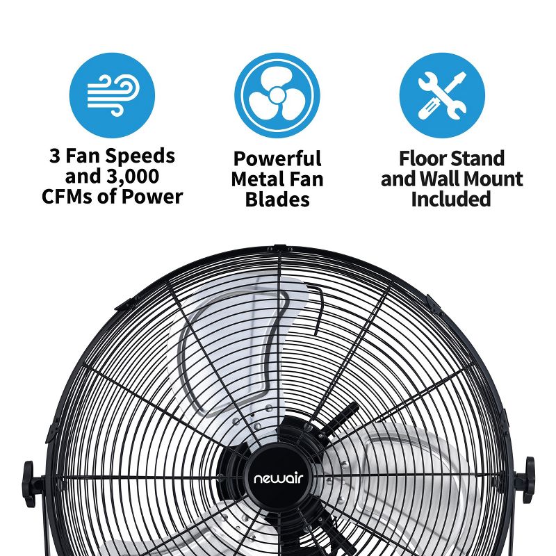 Newair 18" Outdoor High Velocity Wall Mounted Fan with 3 Fan Speeds and Adjustable Tilt Head, 4 of 11