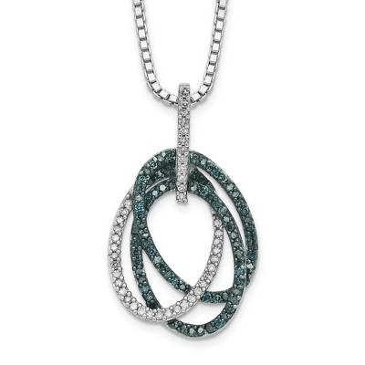 Black Bow Jewelry Blue & White Diamond Triple Oval Necklace in Sterling Silver