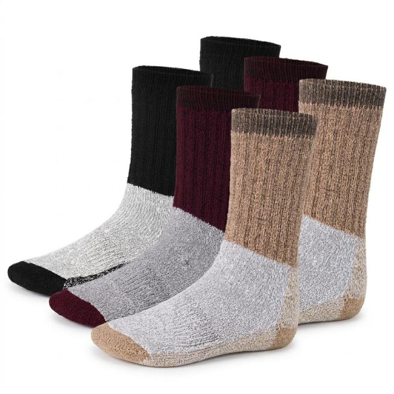 Debra Weitzner Men's Merino Wool Hiking Crew Socks – Cushioned Moisture Wicking Beige/Burgundy/Blue 3 Pairs Size 10-13 Fits Men’s Shoe Size 7-12