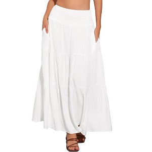 INSPIRE CHIC Women's Summer Casual Elastic High Waist Boho Maxi Skirt - 1 of 4