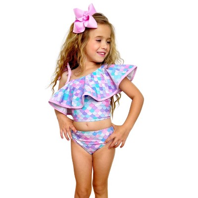 Girls Mermaids Only One Shoulder Two Piece Swimsuit - Mia Belle Girls, 7Y/8Y