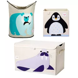 3 Sprouts Children's Foldable Fabric Storage Cube Soft Toy Bin, Arctic Penguin, Laundry Hamper Basket Organizer, Polar Bear, & Toy Chest Bin, Walrus