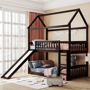 House Shape Twin Over Twin Bunk Bed with Slide - ModernLuxe - 1 of 4