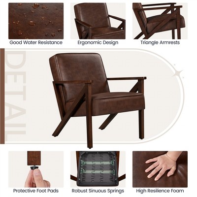 Dark Brown Faux Leather Mid-Century Modern Accent Chair