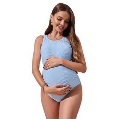 Maternity Womne Swimwear Crew Neck Cross Back One-Piece Swimsuit