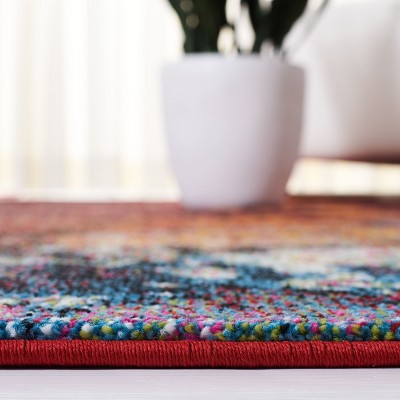 Red and Orange Abstract Synthetic Runner Rug, 2'3" x 14'