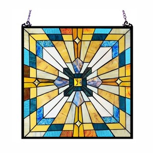 Chloe Lighting Antoinette Tiffany-Style Mission Stained Glass Window Panel 20" Height - 1 of 3