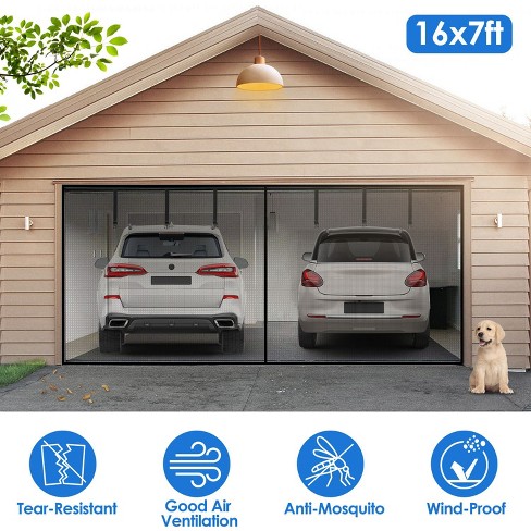 NewHome"16x7FT Magnetic Garage Door Screen for Two-Car Garages, Fiberglass Mesh with 6 Buckle Straps"Black - image 1 of 4