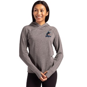 Miami Marlins Cutter & Buck Adapt Knit Recycled Womens Heathered Hooded Pullover - 1 of 1