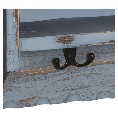 Antiqued Blue and White Wooden Coat Hook & Bench Set