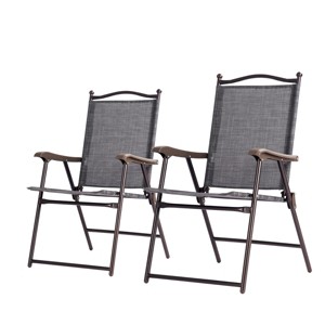 Tangkula 2-Piece Folding Outdoor Patio Chair Sling Back Camping Chair with Armrest & Pillow - 1 of 4
