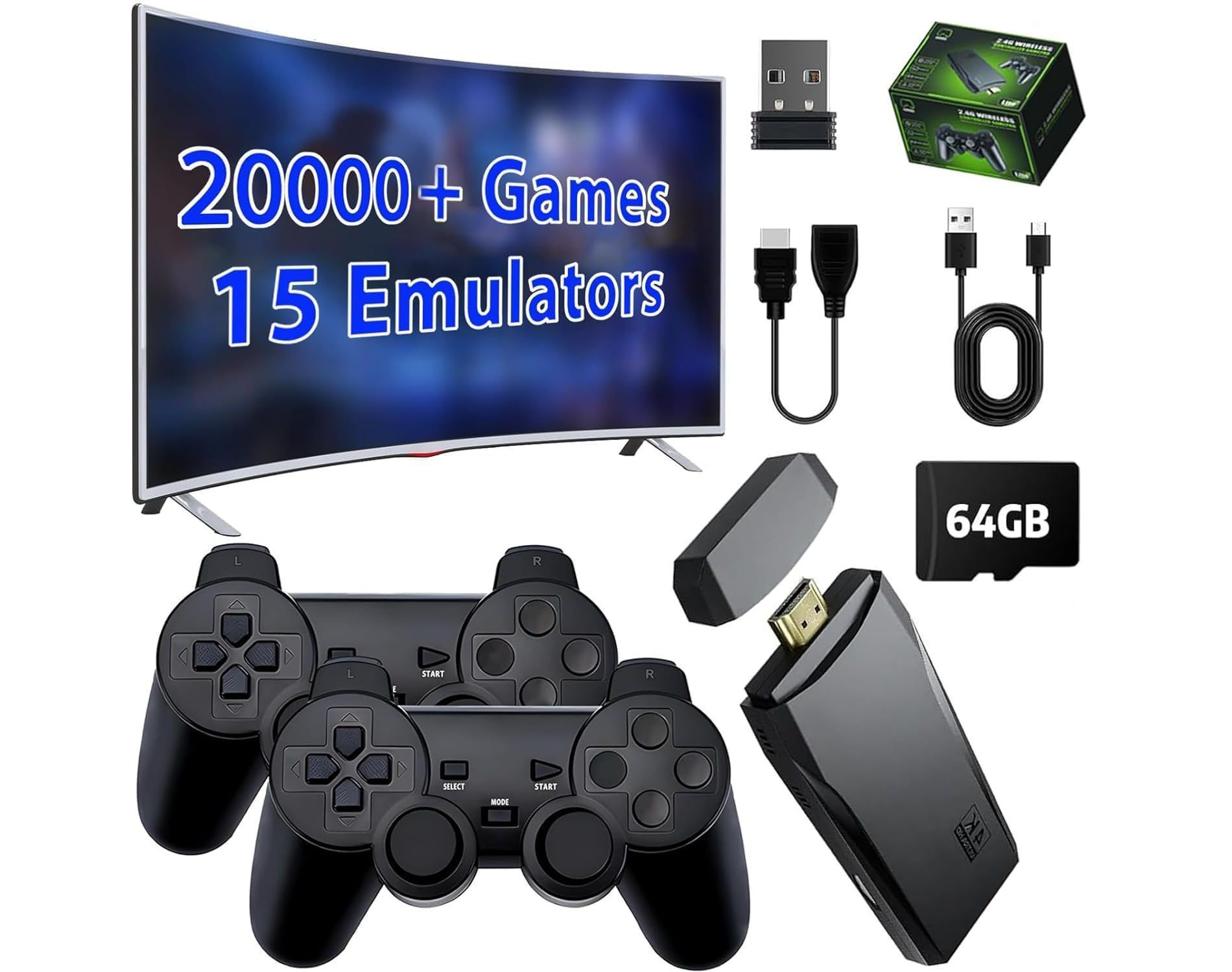 Link Wireless Nostalgia Retro Gaming Stick Plug & Play Over 20,000 Built In Games 4K