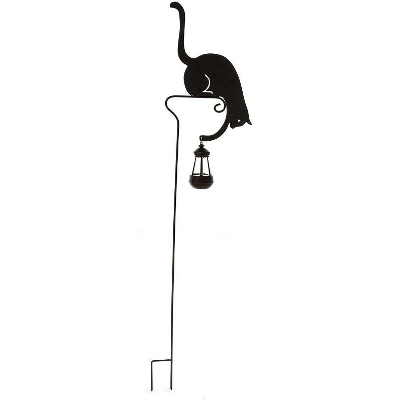 Wind & Weather Black Metal Silhouette Garden Stake of Cat Holding a Solar-Powered Lantern, 1 of 7