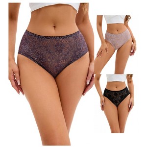 INSPIRE CHIC 3 Packs Women's Lace Mid-Waisted Briefs Breathable Underwear Available in Plus Size Panties - 1 of 4