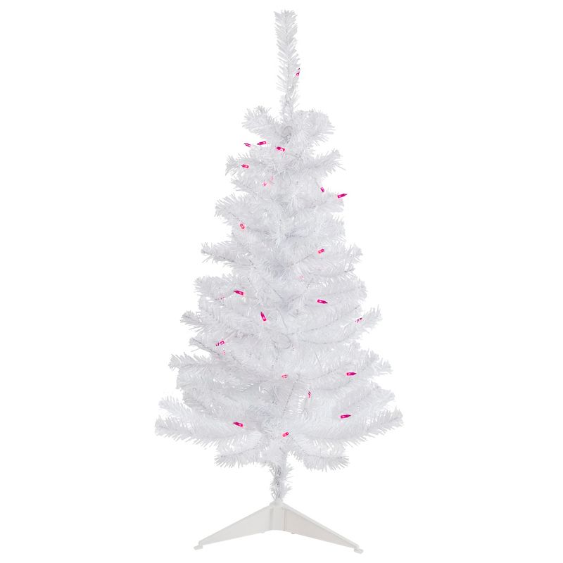 Northlight 3' Pre-Lit Woodbury White Pine Slim Artificial Christmas Tree, Pink Lights, 1 of 8