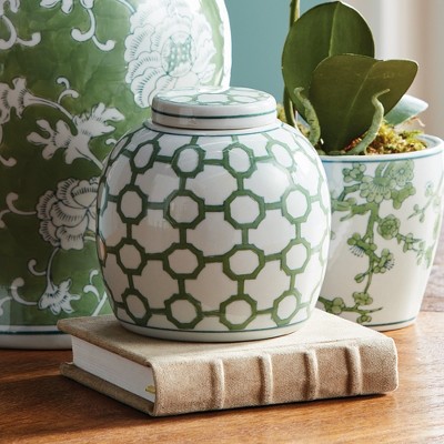 Green and White Porcelain Decorative Ginger Jar