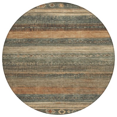 HomeRoots 8' Fern Green And Rust Round Aztec Washable Indoor Outdoor Area Rug