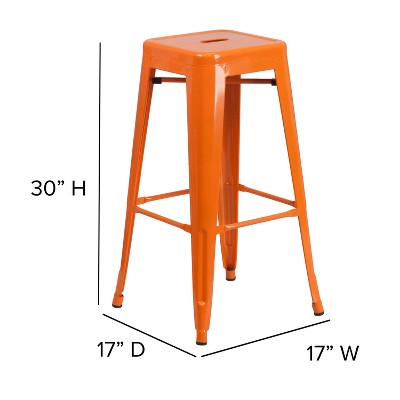 30" High Backless Orange Metal Stackable Barstool