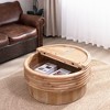 Vynxaria Modern Rustic Round Coffee Table - 30.3"¡Á15"H, Natural Finish, Lift-Top Hidden Storage, Textured Ribbed, Engineered Wood for Living Room - 3 of 4