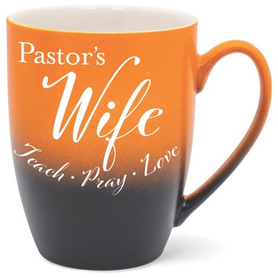 Elanze Designs Pastors Wife Teach Pray Love Two Toned Ombre Matte Orange and Black 12 ounce Ceramic Stoneware Coffee Cup Mug