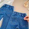 MyKids-Usa Autumn Arrival Modern Casual Baby Kids Girls Blue Denim Flared Jeans - 3 of 4
